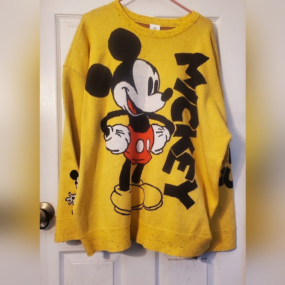 Disney Yellow and Black Knit Mickey Sweater, Size 1X